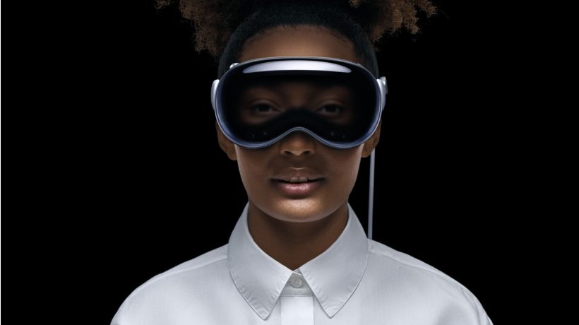 Girl is wearing the Apple Vision Pro mixed reality headset